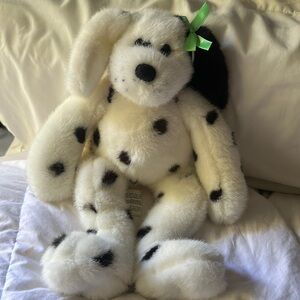 Build a bear 17-19” plush puppy Dalmatian dog with green bow red collar vintage